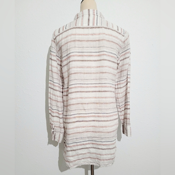 Garnet Hill Easy care 100% Linen Tunic Stripped Buttonup Blouse Oversized Size S - Picture 3 of 11